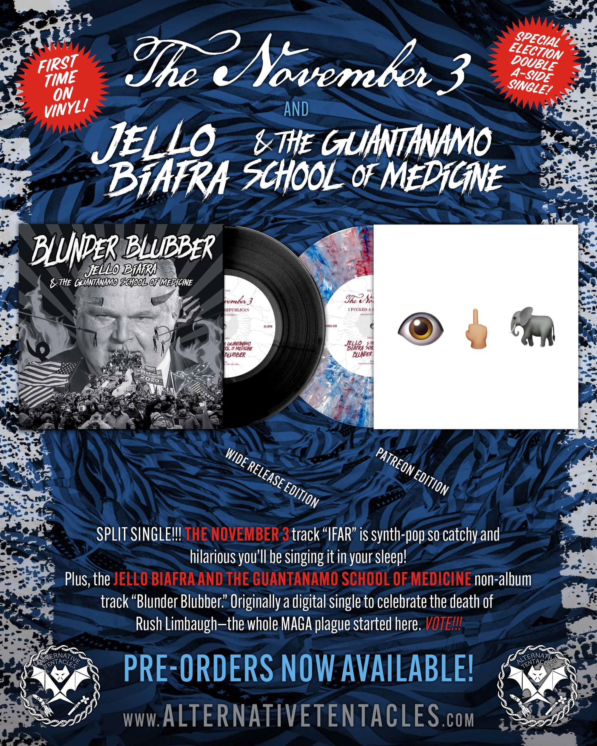 JELLO BIAFRA & THE GUANTANAMO SCHOOL OF MEDICINE & THE NOVEMBER 3 SPLIT 7"!
