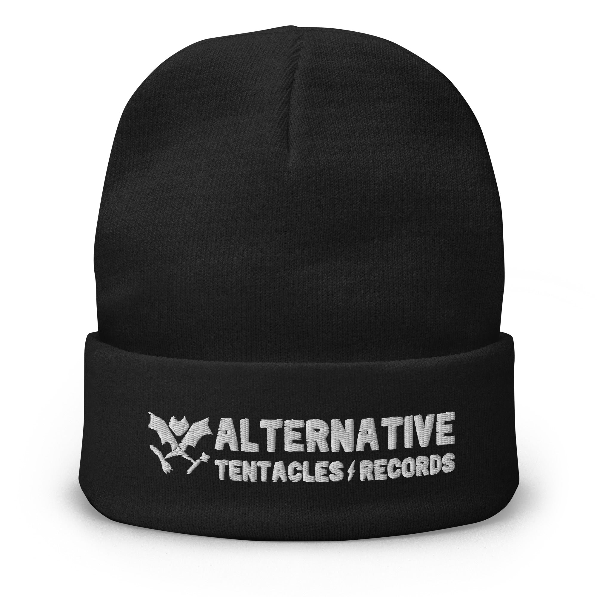 A.T. Records Black Beanie w/ White Embroidered Logo