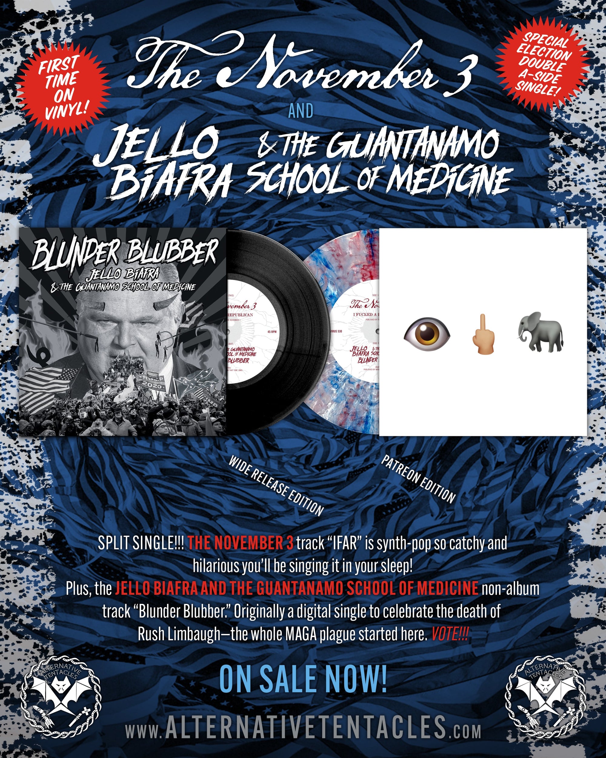 NEW: Jello Biafra & Guantanamo School of  Medicine & The November 3 split 7" OUT NOW!
