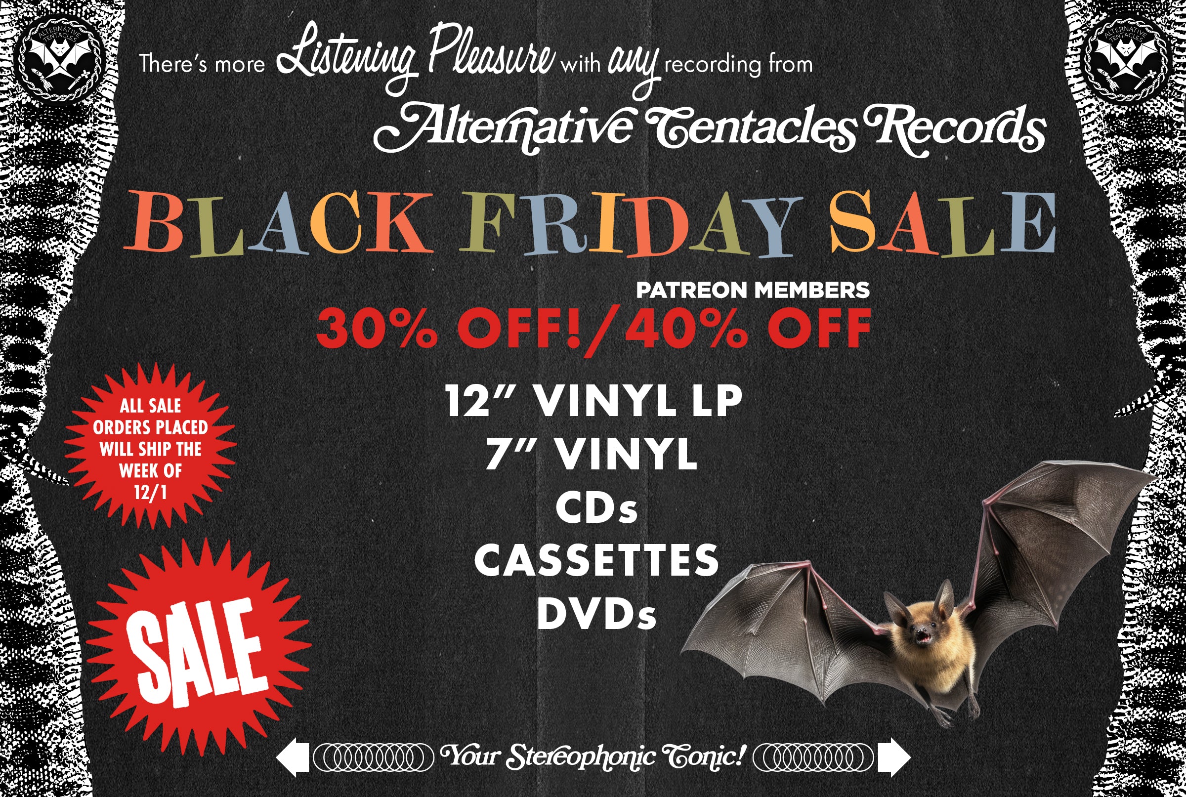 （J）ALTERNATIVE TENTACLES レコード Alternative Tentacles Pin and Sticker Set By Chris Shary. Limited