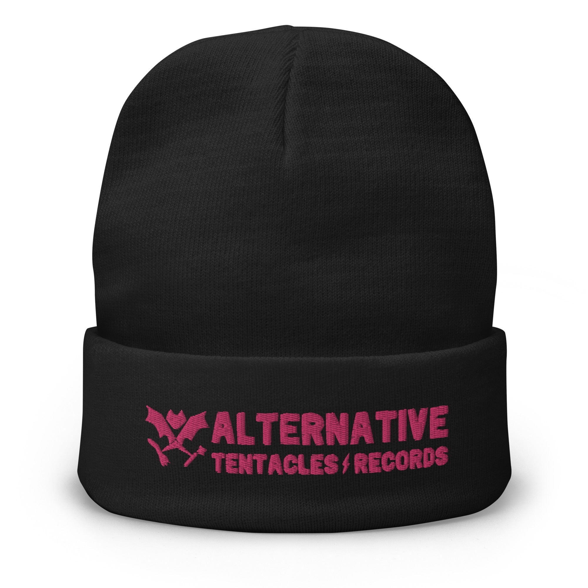 A.T. Records Black Beanie w/ Pink Embroidered Logo