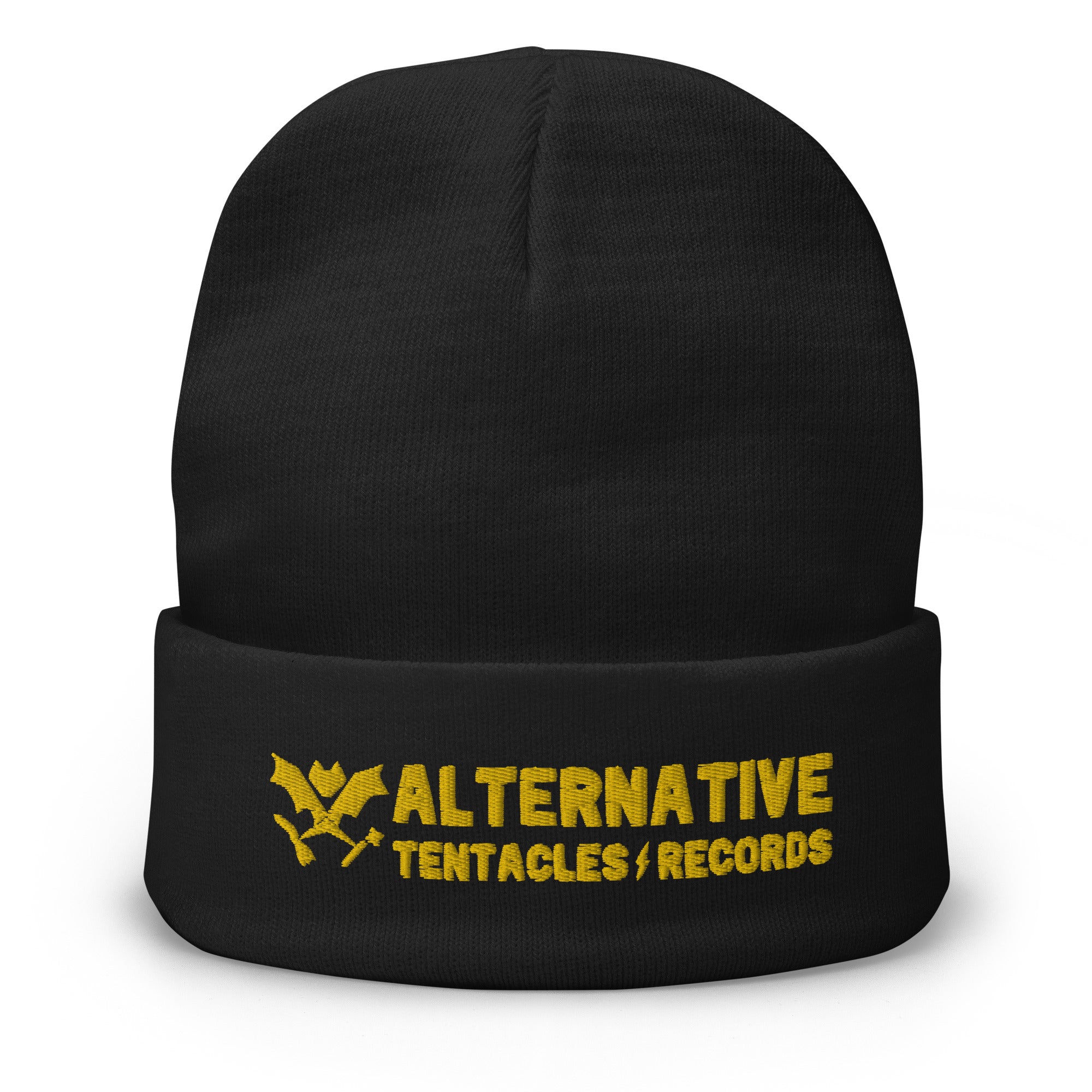 A.T. Records Black Beanie w/ Yellow Embroidered Logo