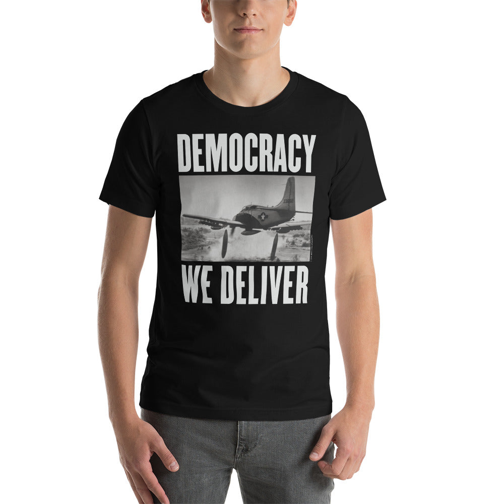 "Democracy We Deliver" Unisex Black T-Shirt