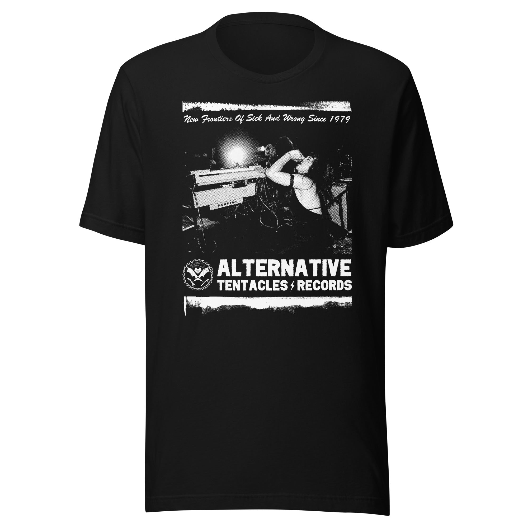 "New Frontiers Of Sick And Wrong Since 1979" feat. THE DARTS Unisex Black T-Shirt