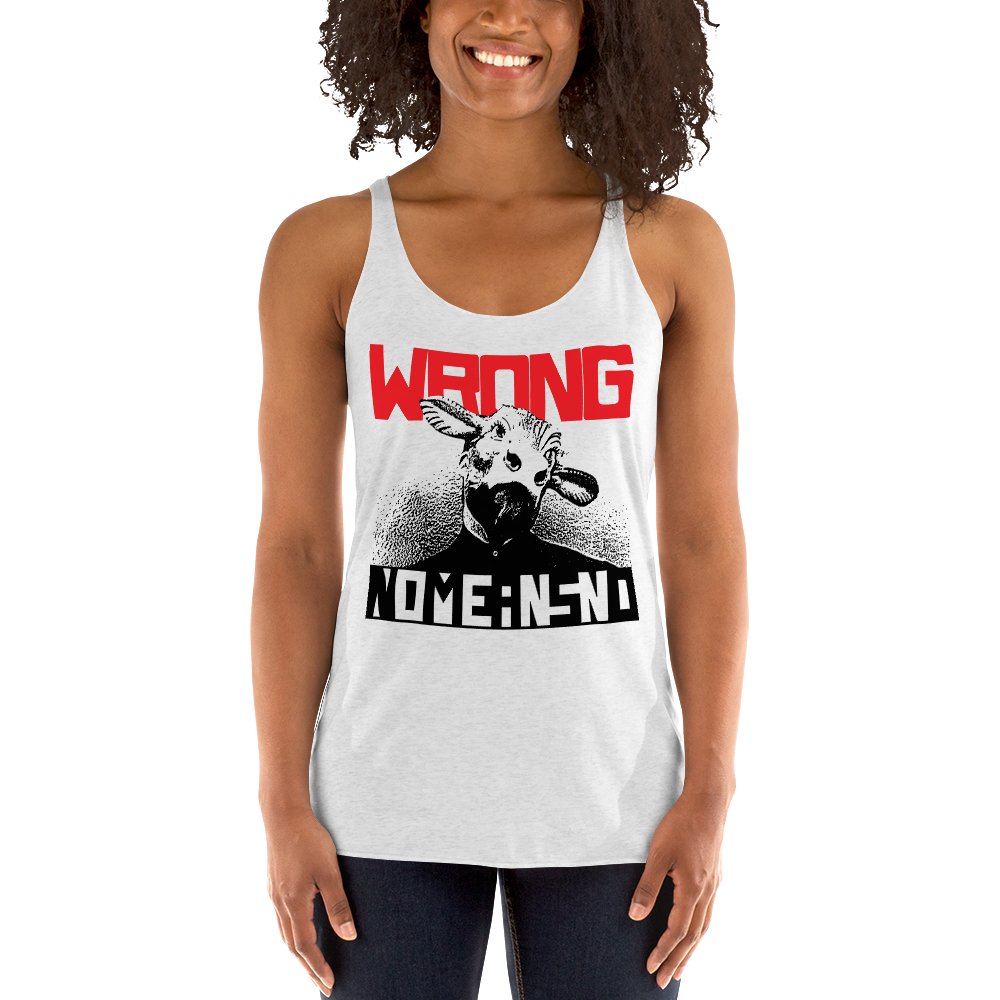 NOMEANSNO "Wrong" Fitted Heather White Racerback Tank